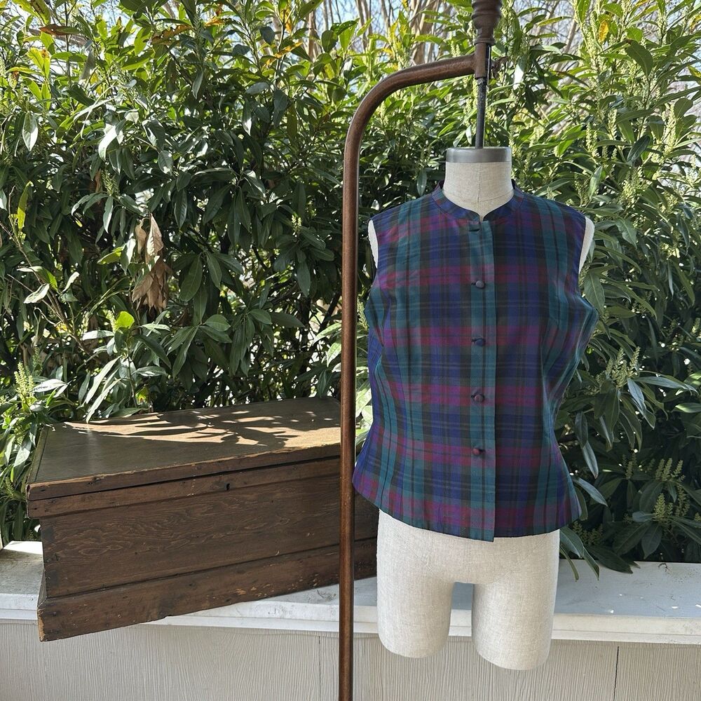 Vintage Talbots Petites Plaid Sleeveless Blouse Silk Blend Sz 10 Preppy Poetcore